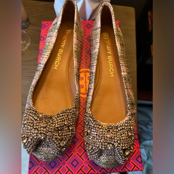Authentic Brand new Tory Burch Crystal bow ballet metallic tweed_rose gold multi - Picture 6 of 14
